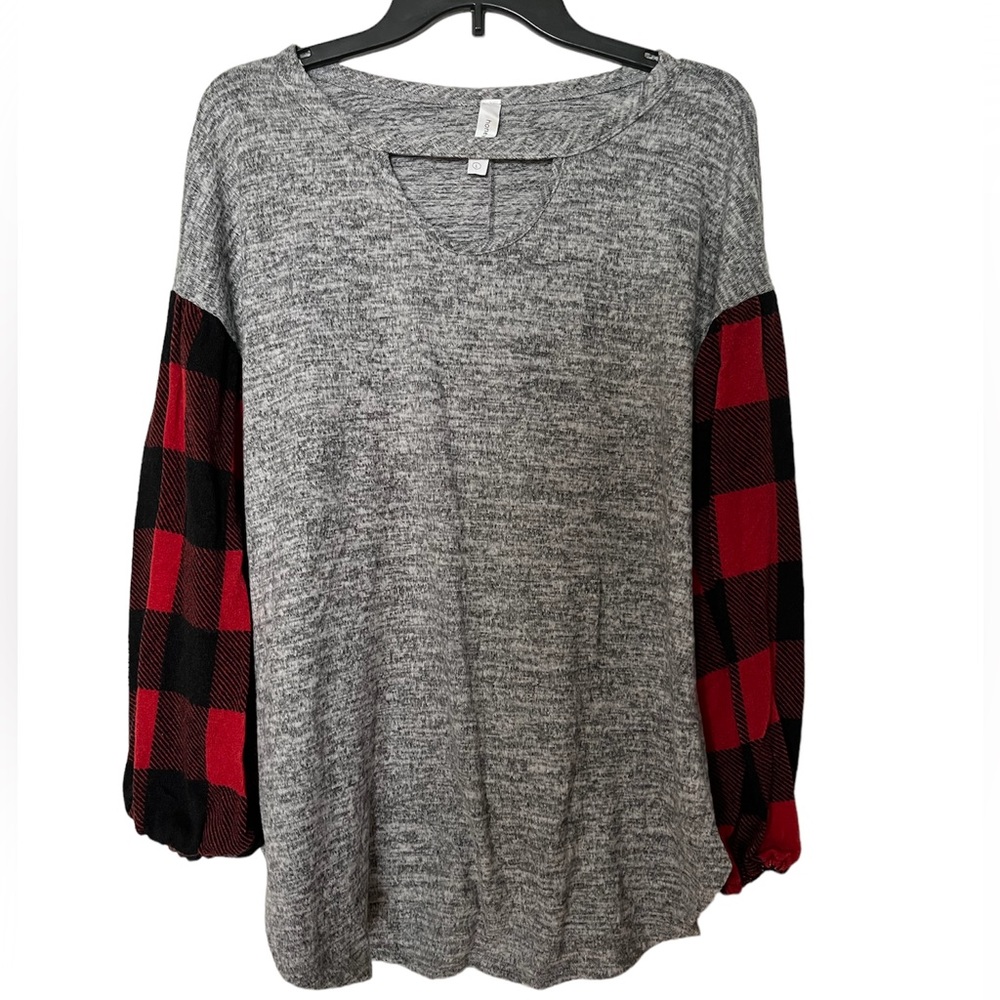 Honeyme Buffalo Plaid Sleeve Top